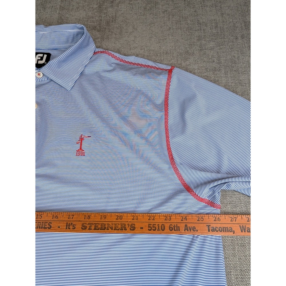 FootJoy Golf Polo Shirt Mens XXL Blue Striped Red Stitch Performance Stretch - Picture 4 of 7